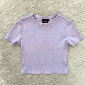 Fancy Homebody Lavender Purple Lilac Soft Ribbed Crewneck Cropped Tee Shirt